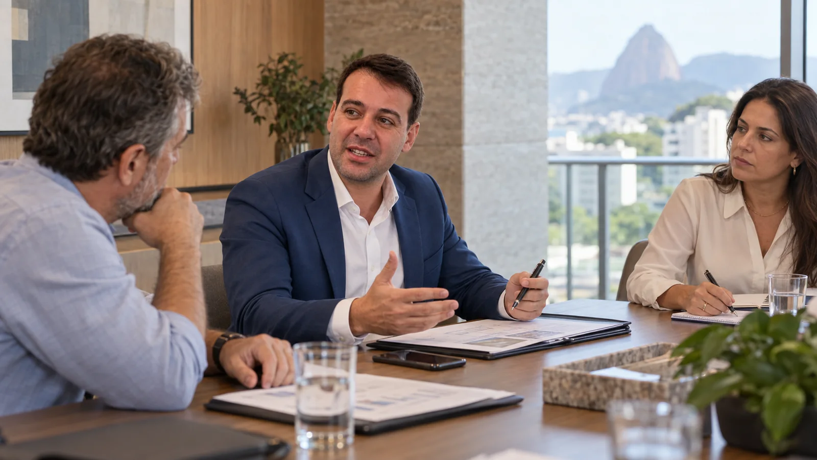 Thiago Fiorin conduzindo uma reunião de conselho